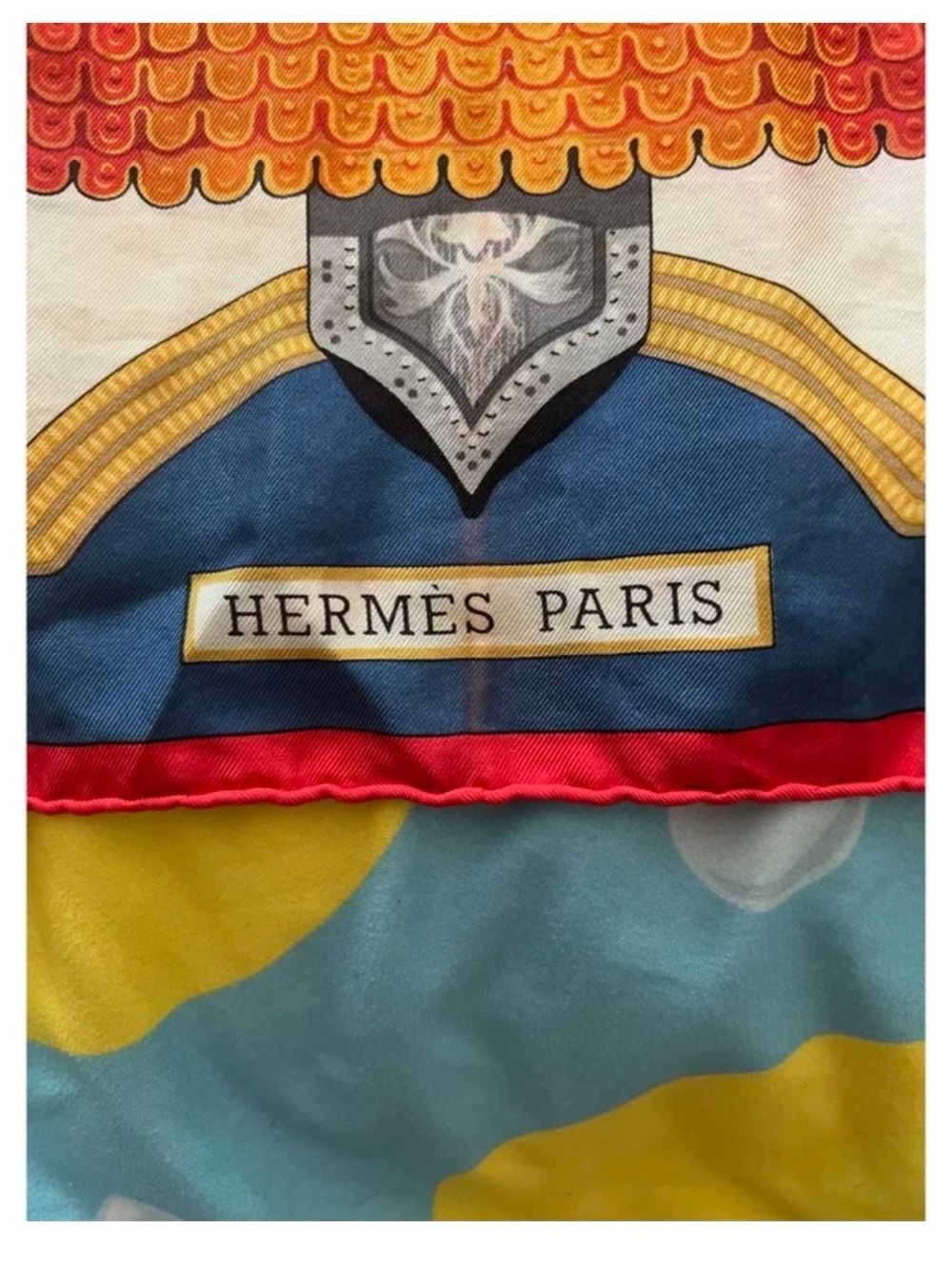 Hermes Silk Scarf in Blue, Gold, Red and Gray - Picture 6 of 6